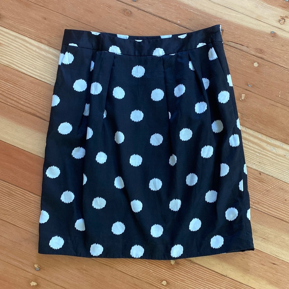 Loft Silk Blend Black White Polka Dot Pencil Skirt 4‎